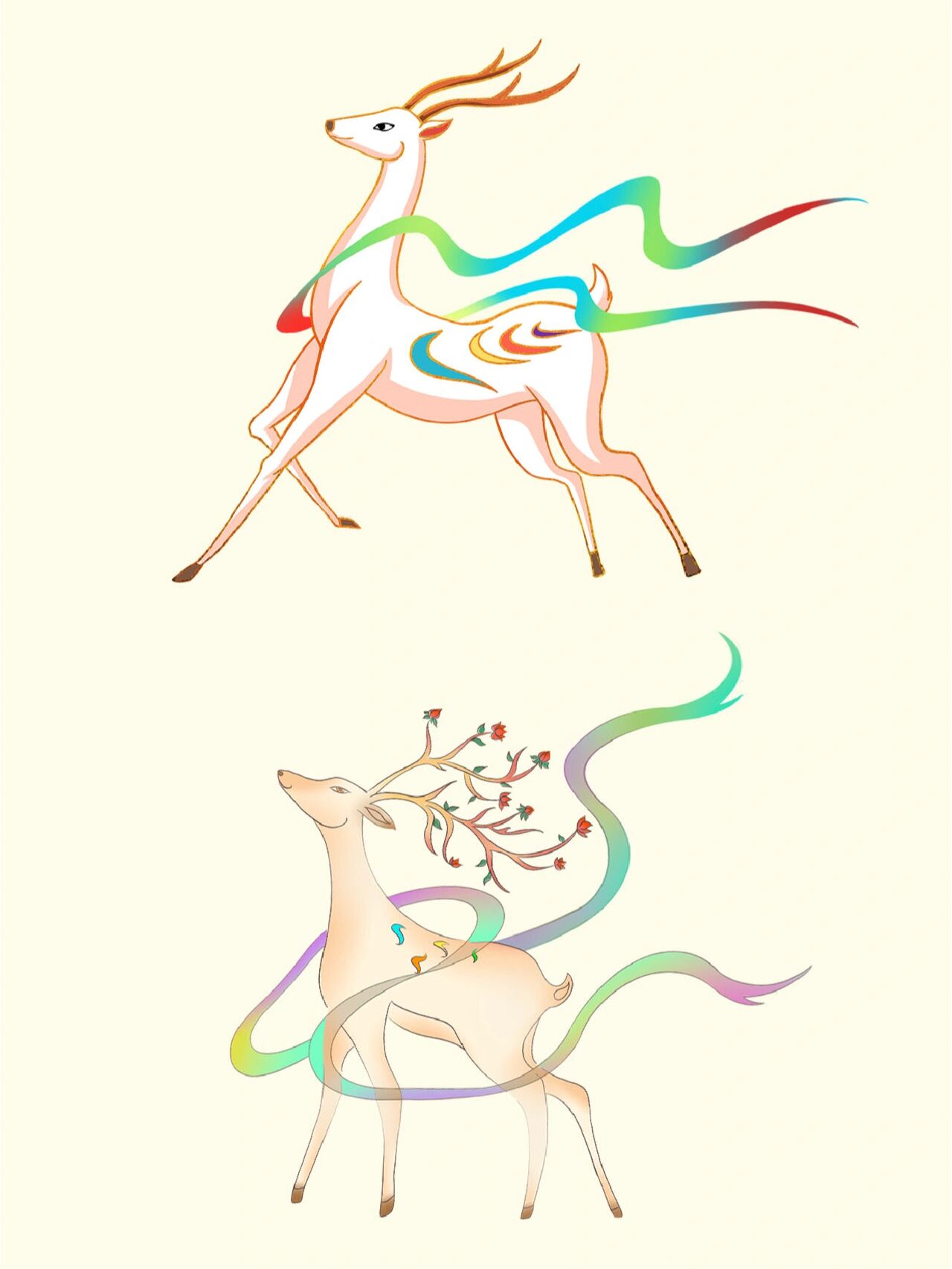 免抠素材 | 国潮七色鹿元素