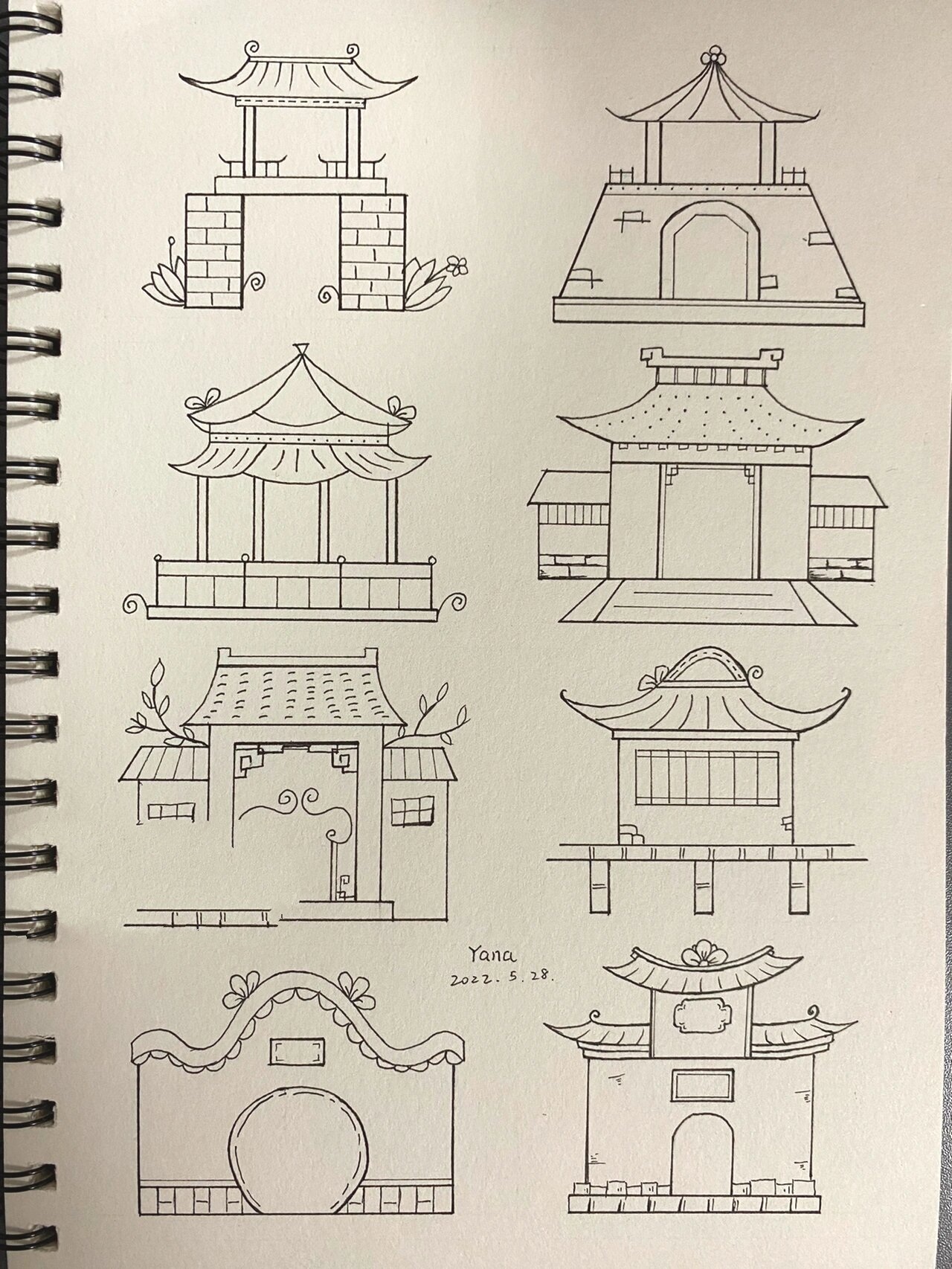 02 画笔一粗一细就可 这幅画是简笔中式建筑