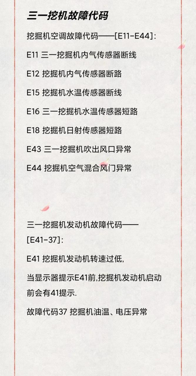 三一挖机故障代码分享,针对自己挖机出现的问题,早发现早解决.