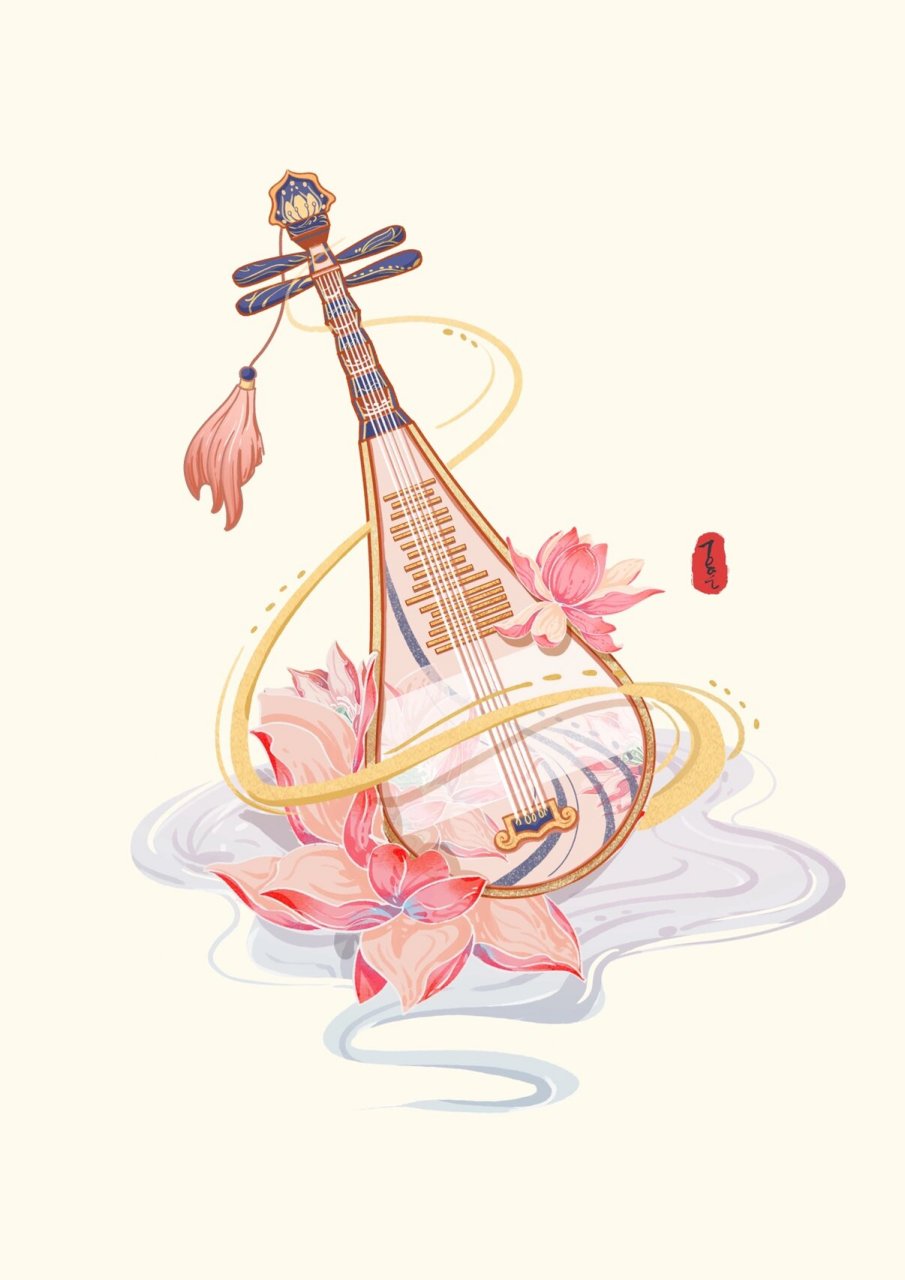 国风插画/琵琶77荷花