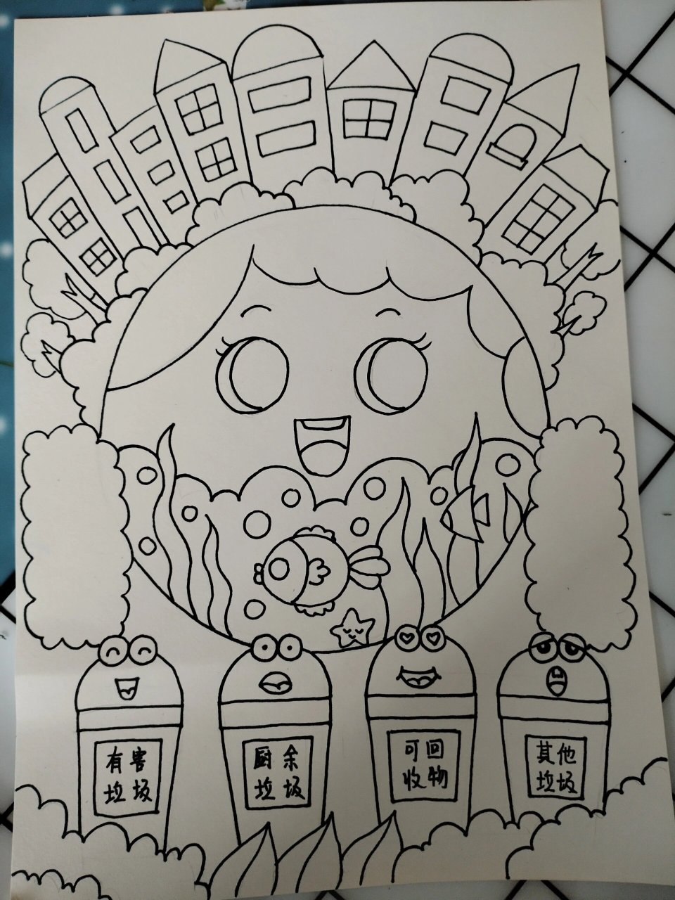 儿童画:《人与自然,和谐共生》