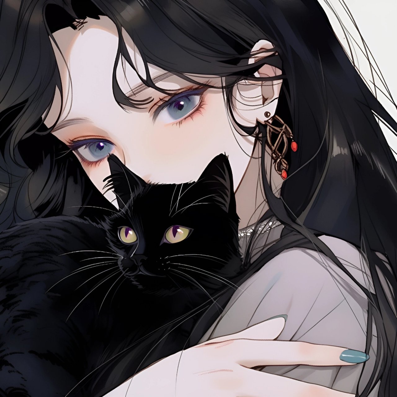 旧漫头像丨黑色系高冷,女孩和他的猫