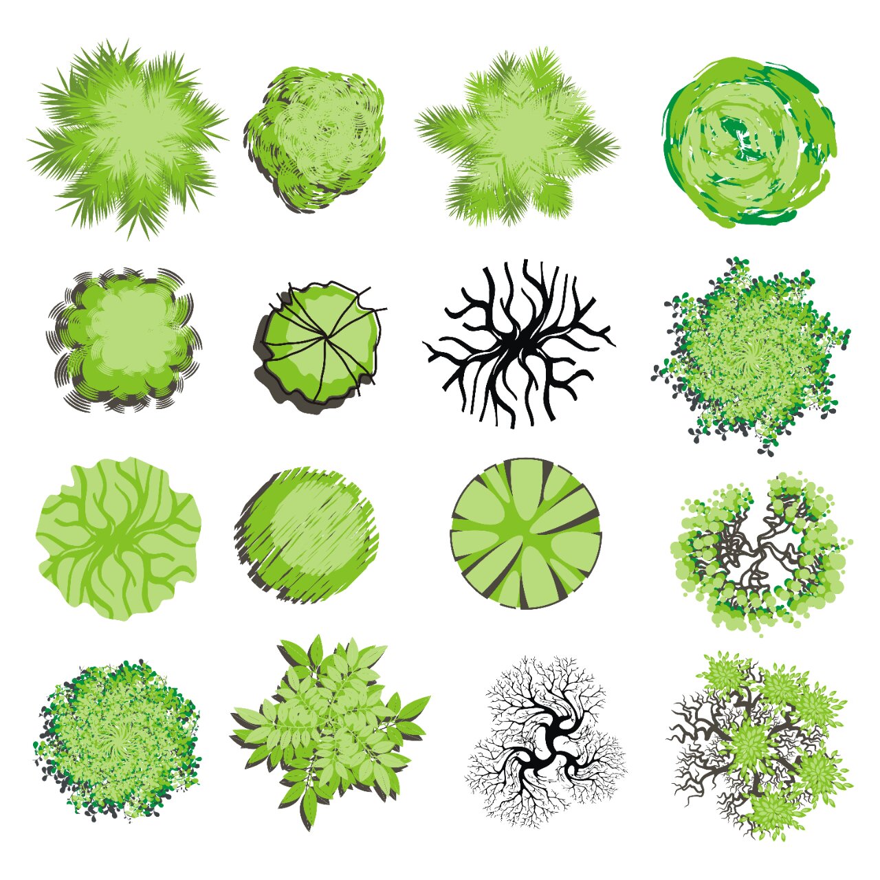 插画风彩平树植物平面素材 | psd源文件 常用彩平素材 插画风彩平树植