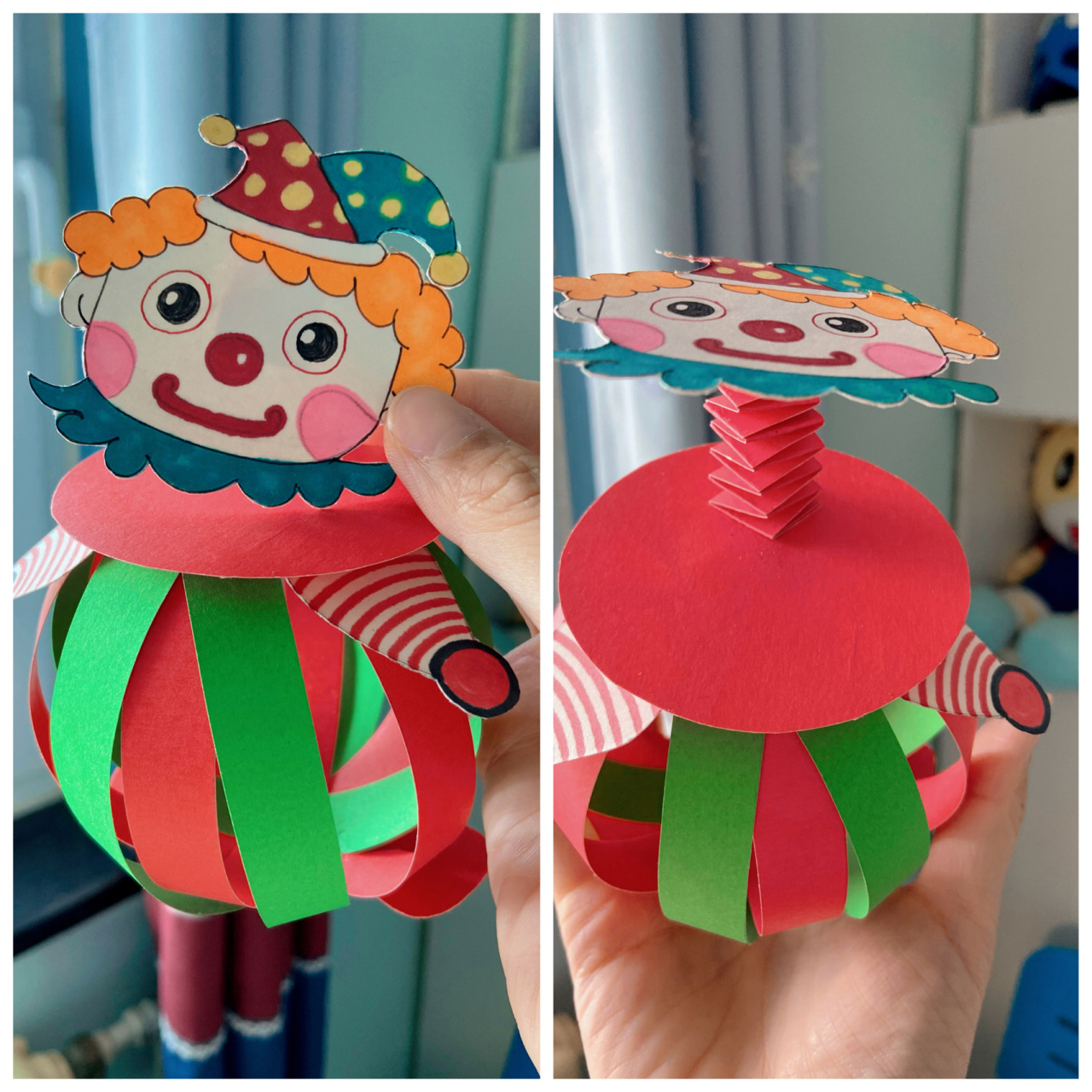 制作会跳的玩具来啦～会跳的小丑 会跳的小丑07 几张彩纸条就可以