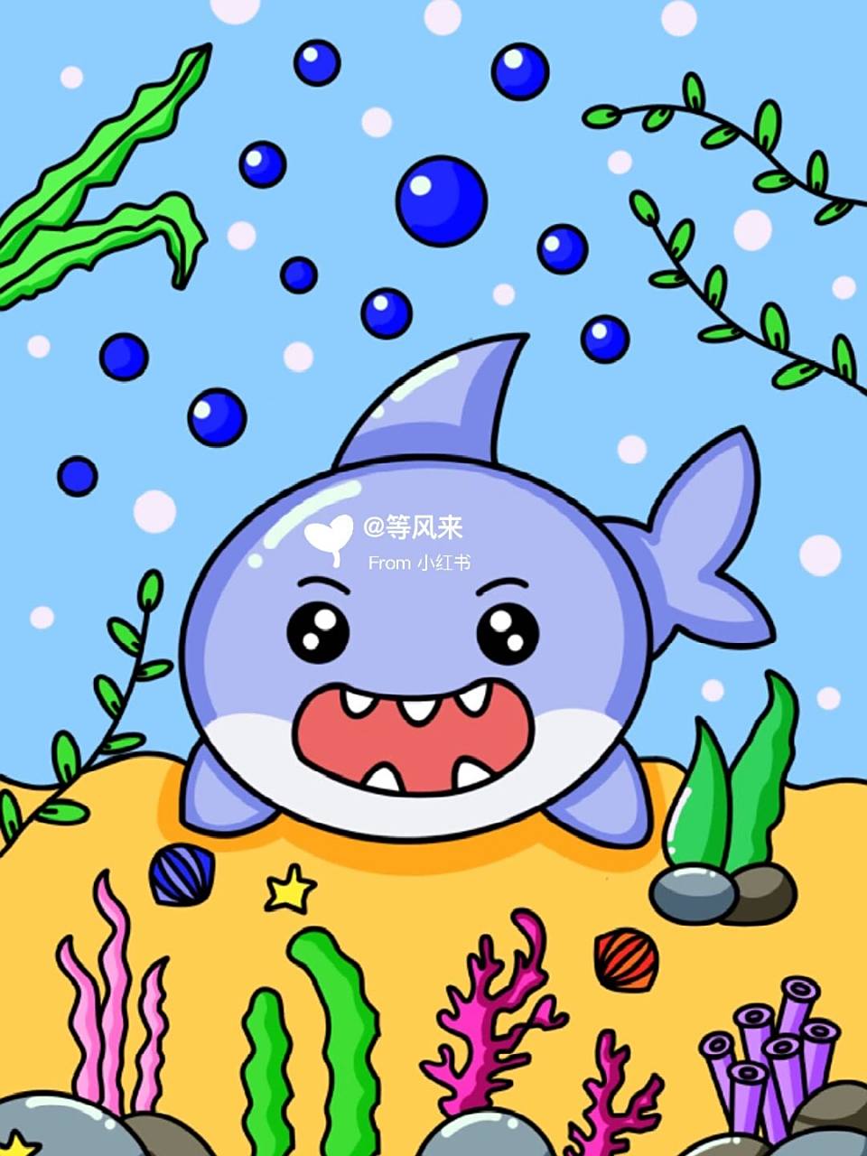 鲨鱼 创意画 儿童画 9615线稿 #创意美术儿童画# #儿童简笔画