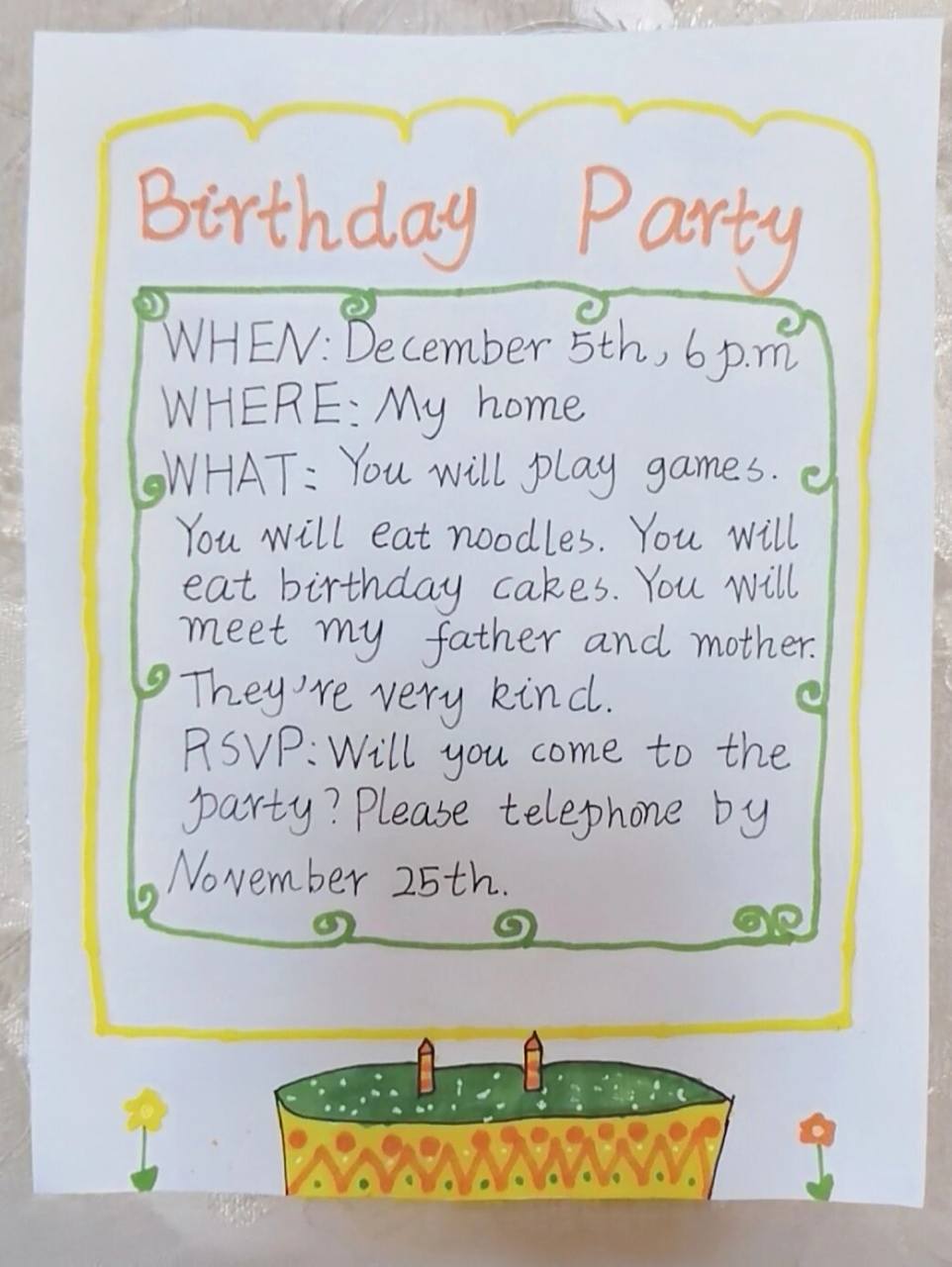 缘小妞||小学 五年级英语作业||生日邀请函