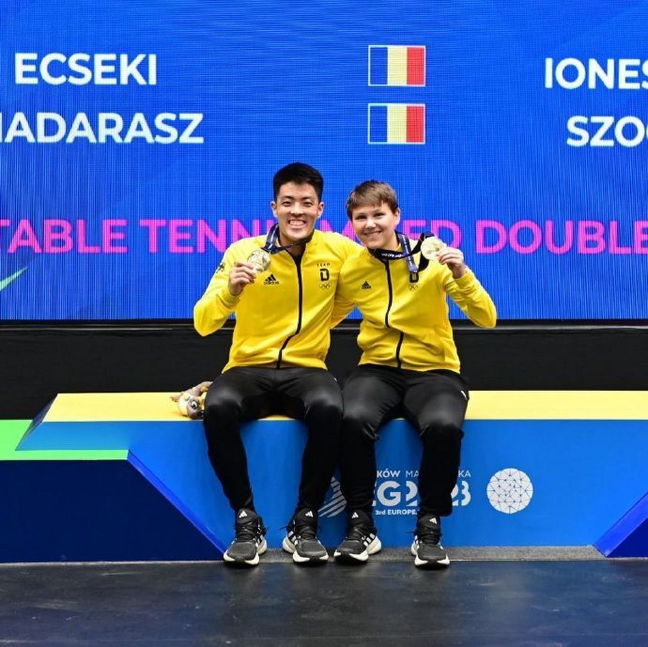 96欧洲运动会乒乓球混双决赛,德国组合邱党/米特兰姆3-0力克埃克