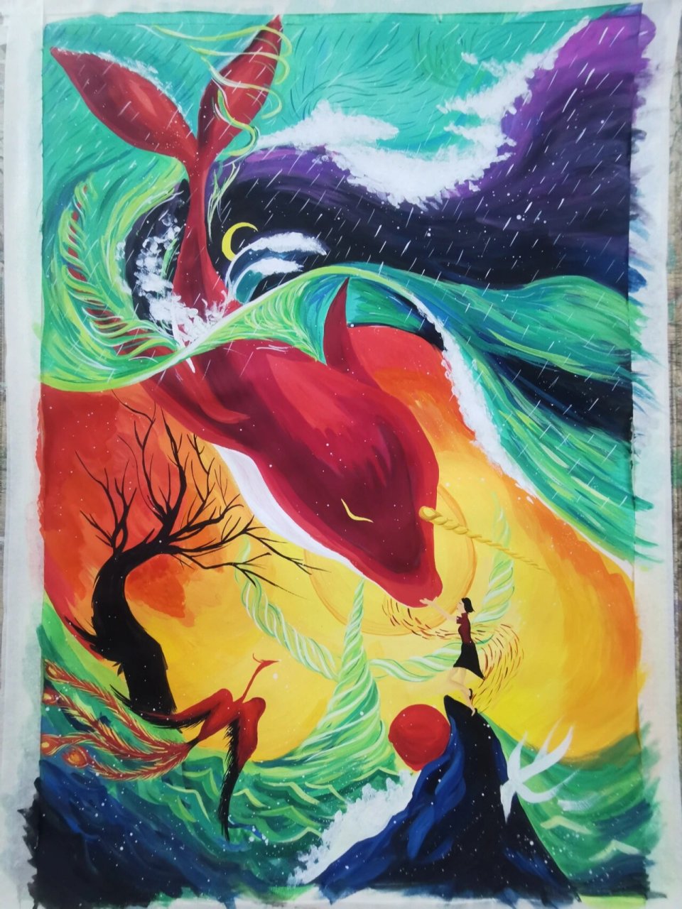 《大鱼海棠》临摹水粉画2k 这副画很出效果,画面唯美.