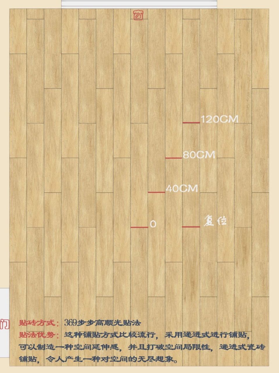 木纹砖瓷砖常用的铺贴方法攻略 1,369步步高顺光贴法(图二) 这种铺贴