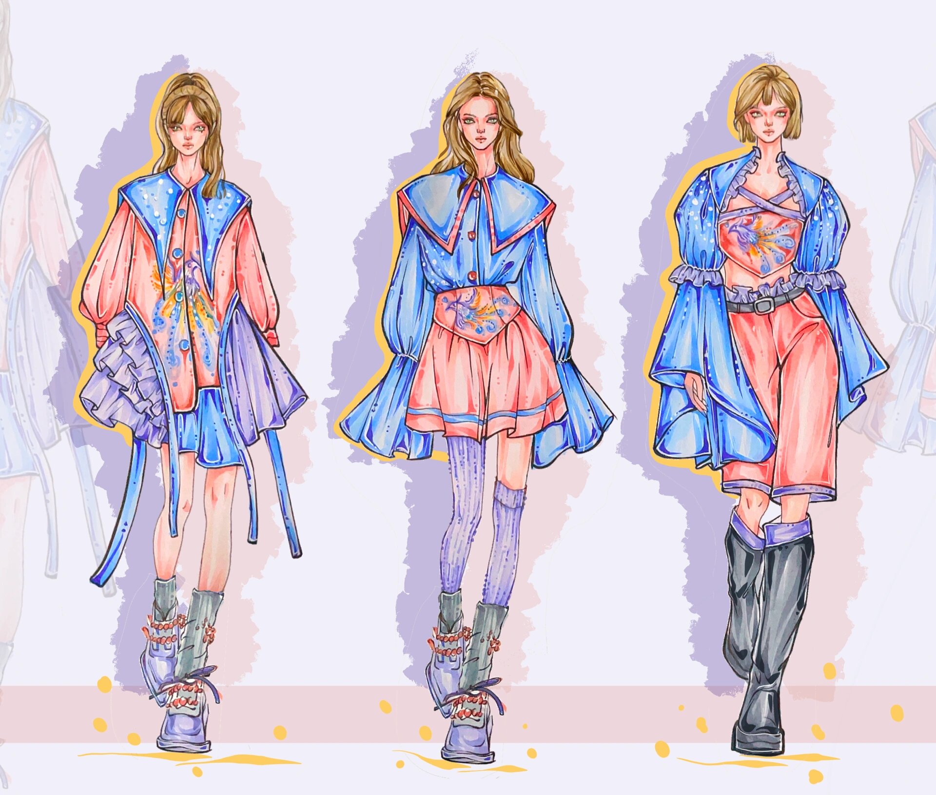 线稿|手绘稿 设计说明: 本系列设计为采用木兆天窃蓝