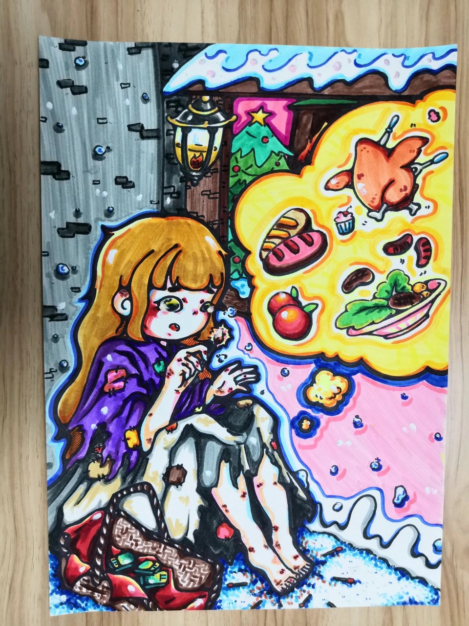 部编版小学语文三年级上册课文《卖火柴的小女孩》简笔画