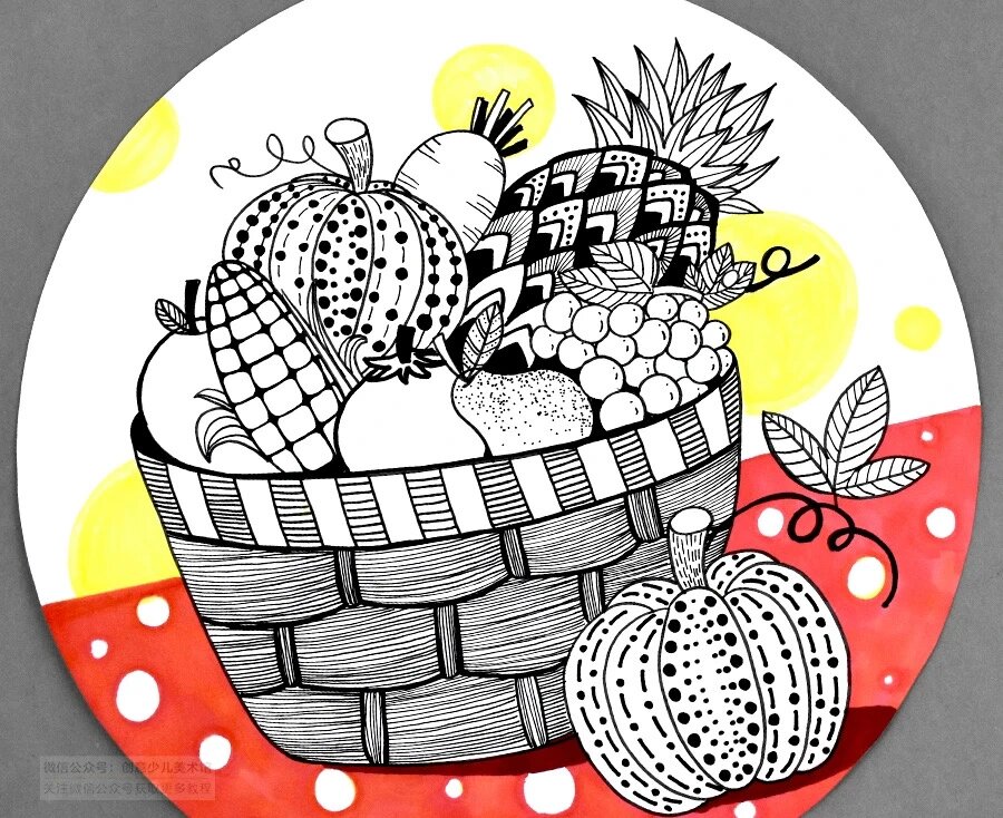 线描装饰画～水果篮子