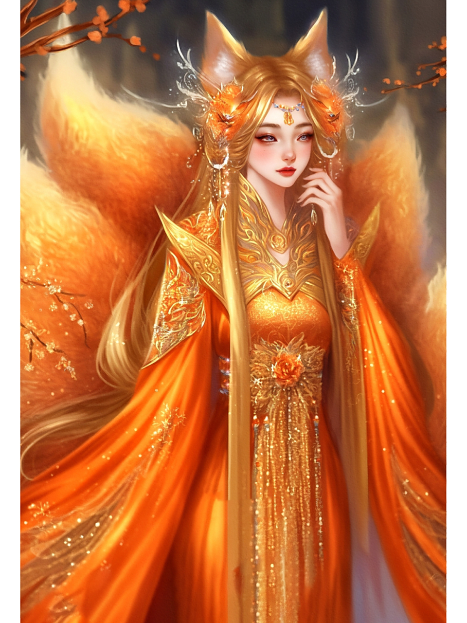 【ai绘画】78狐仙之七尾隐狐 黄色的九尾狐,亦称七尾隐狐,狐仙级别