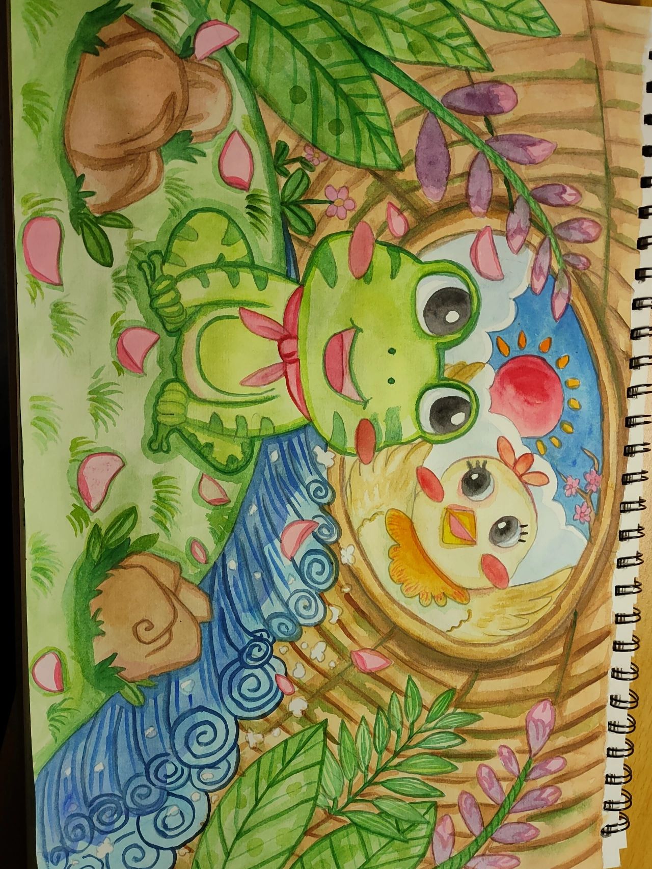 井底之蛙,坐井观天简笔画