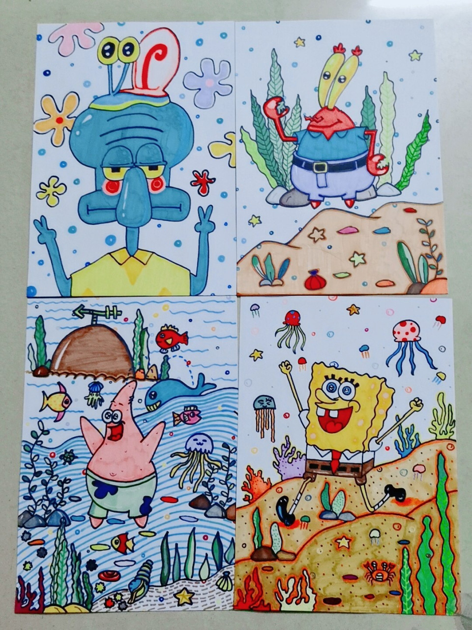 儿童画(蟹老板,章鱼哥,海绵宝宝,派大星)