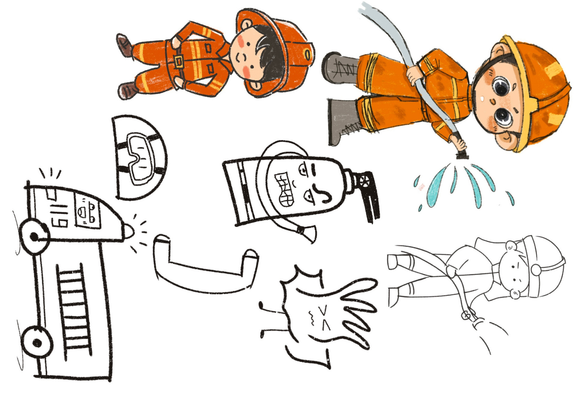 插画|消防员简笔画👩‍🚒🧯🚒 procreate简笔画练习 可爱的