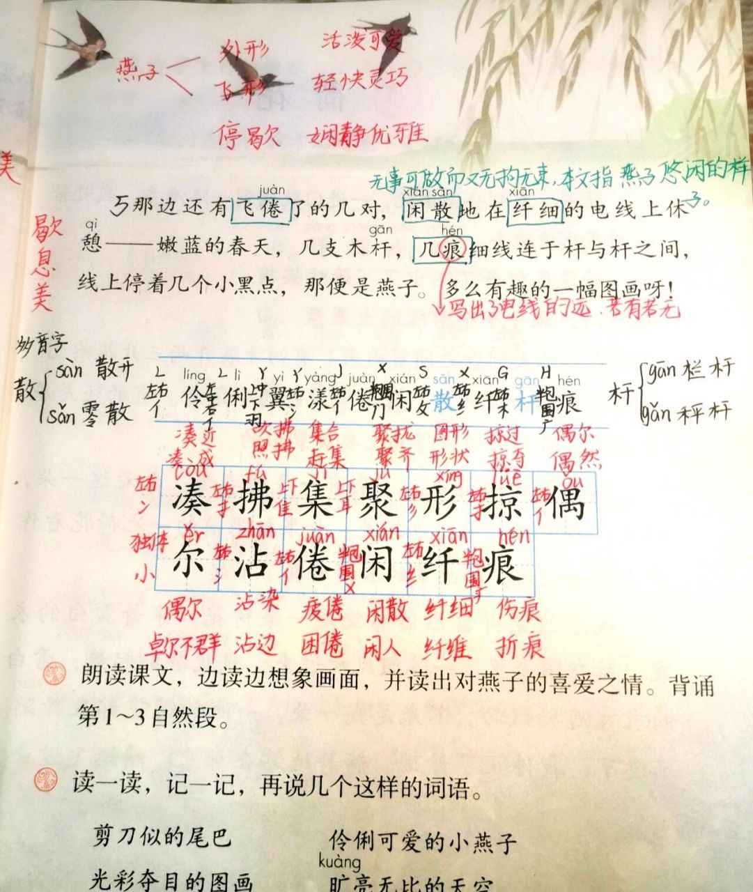 三年级下册语文第二课《燕子》预习笔记 三年级下册语文第二课《燕子