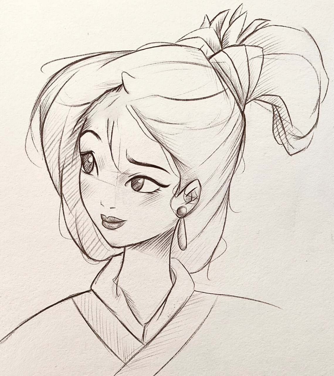 手绘少女线稿练习|花木兰附步骤 铅笔线稿练习,迪士尼公主手绘头像