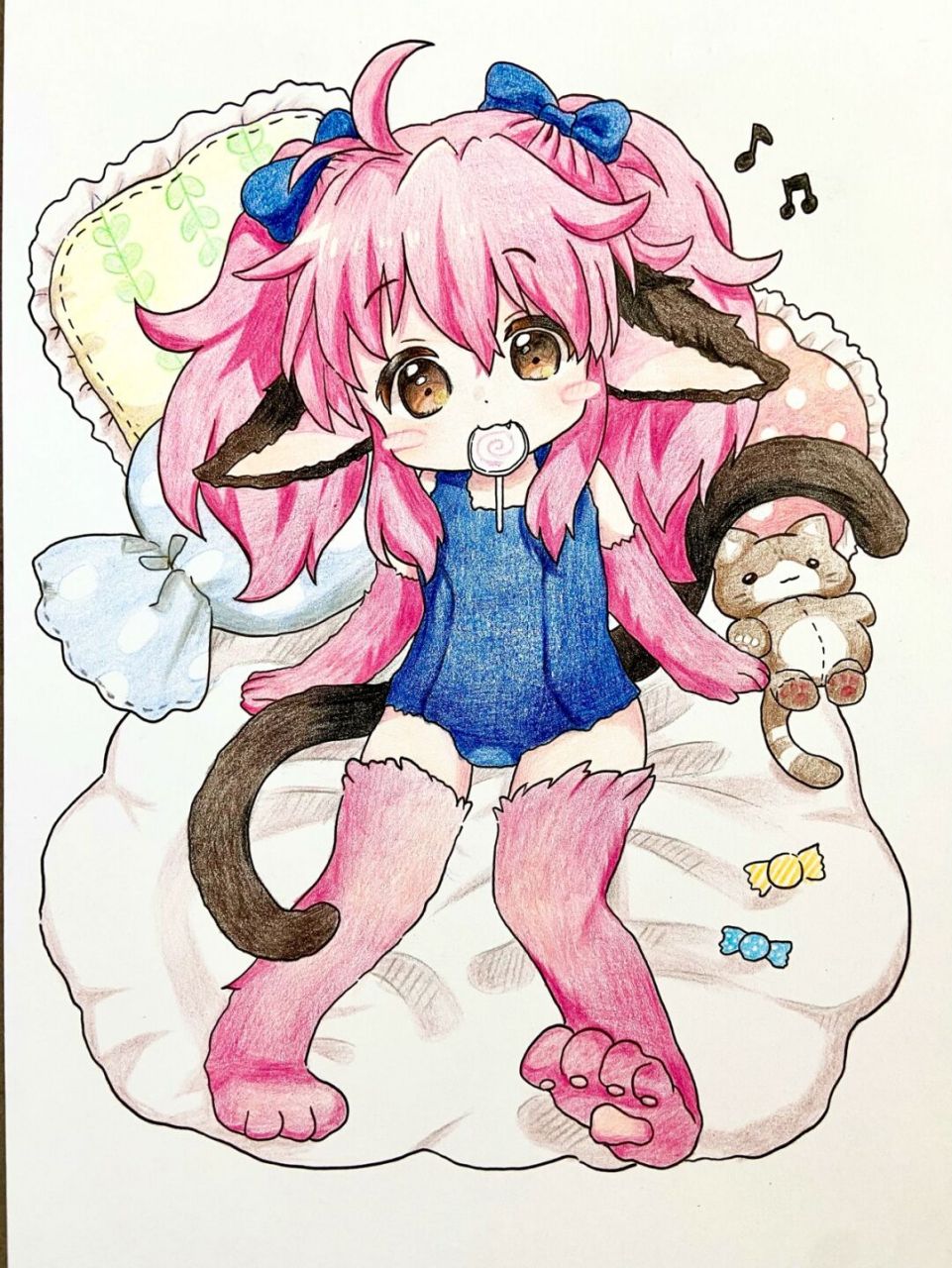 【软萌猫娘93】彩铅漫画人物简单q版儿童画 96:色号和教程在文章