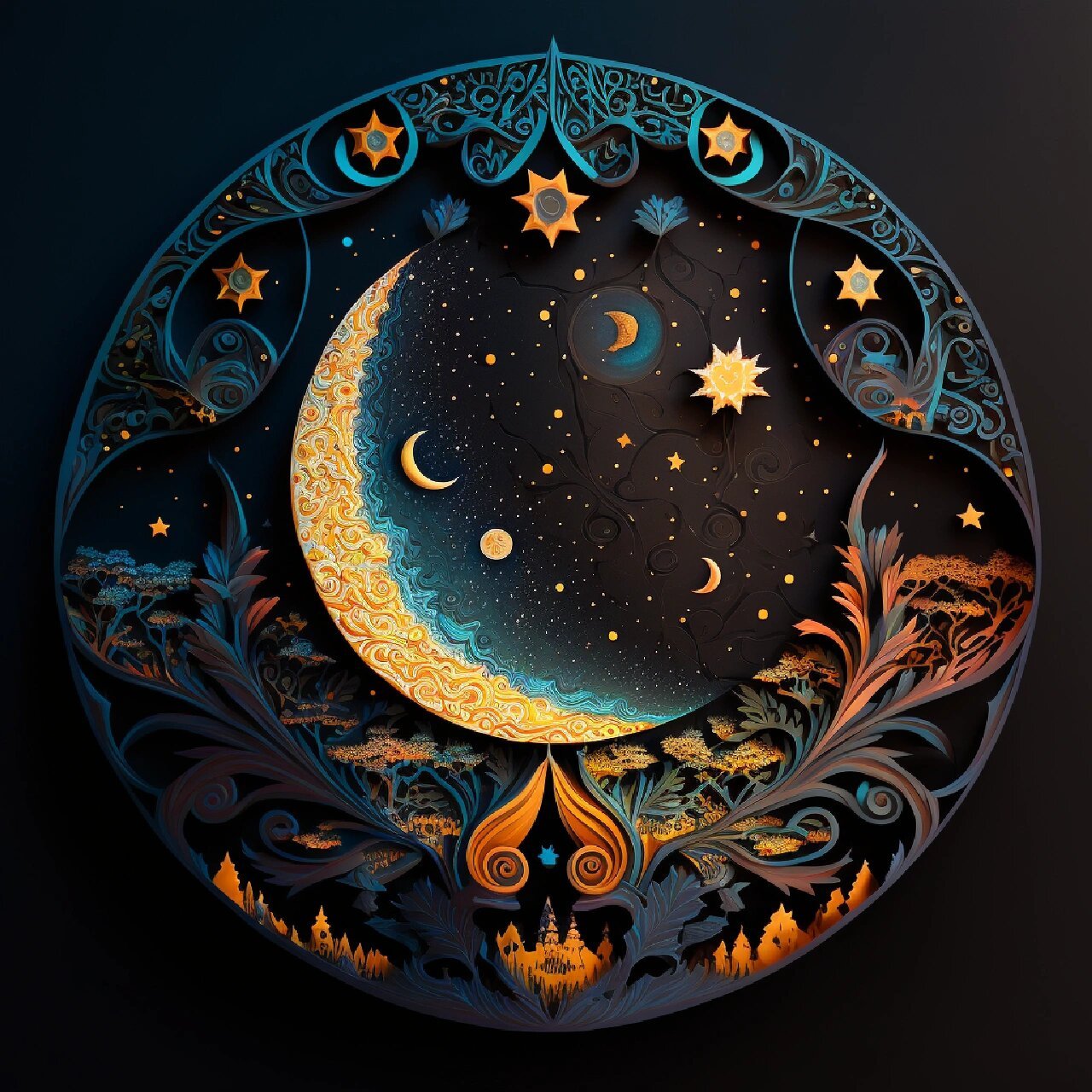 手工|剪纸艺术|夜晚 星空 月亮