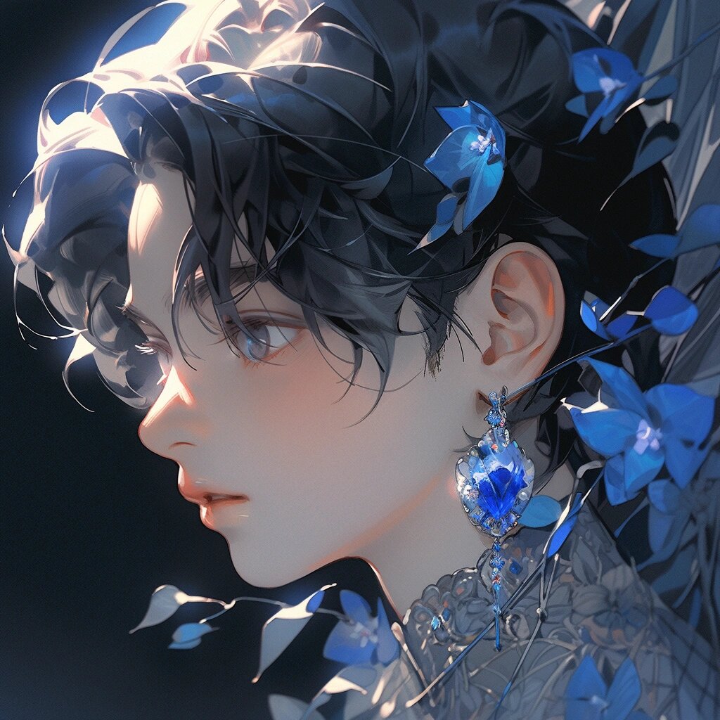 动漫头像宝石系列-蓝宝石boy 绚烂蓝宝石,花海下的梦幻少年.