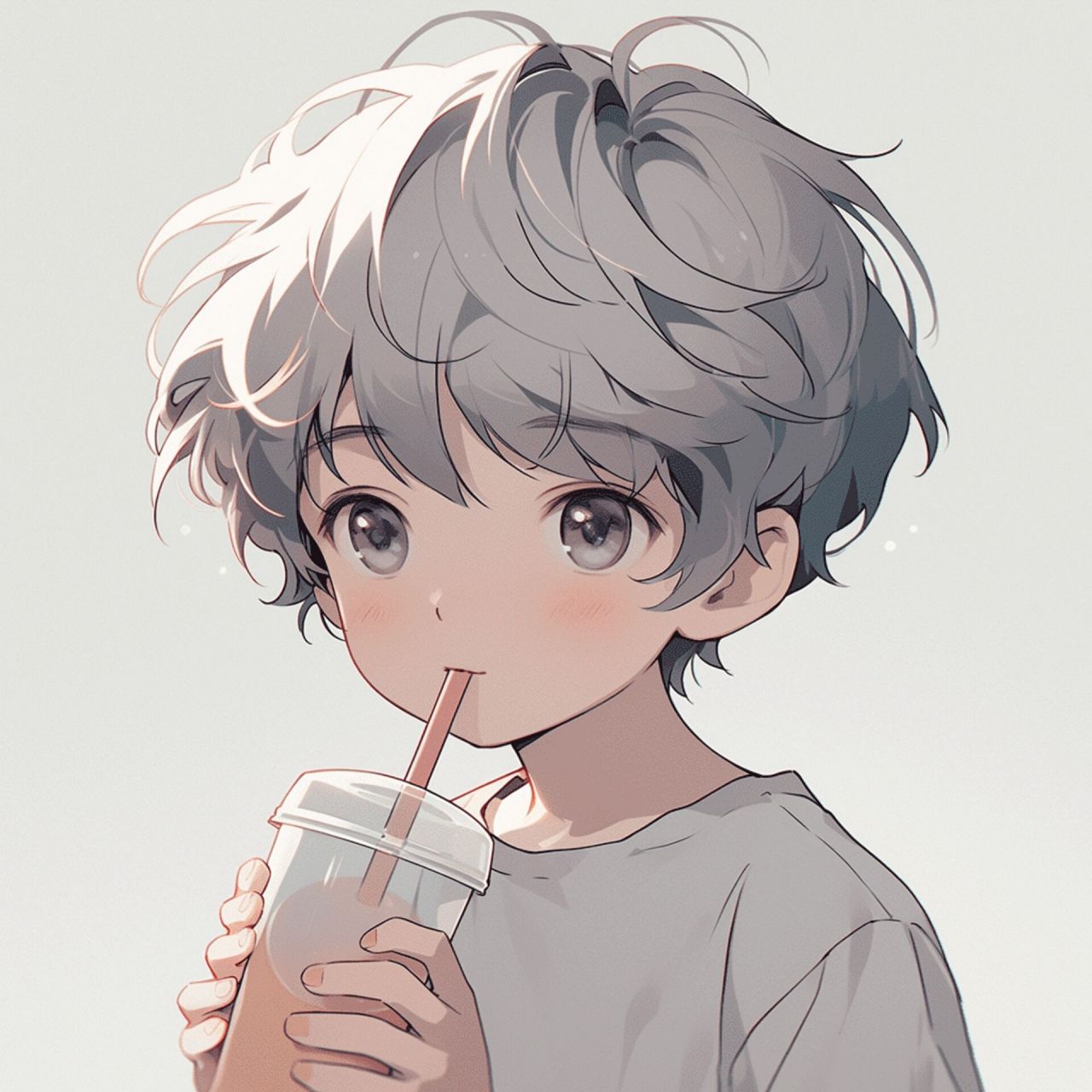 男生喝奶茶头像 侧脸图片