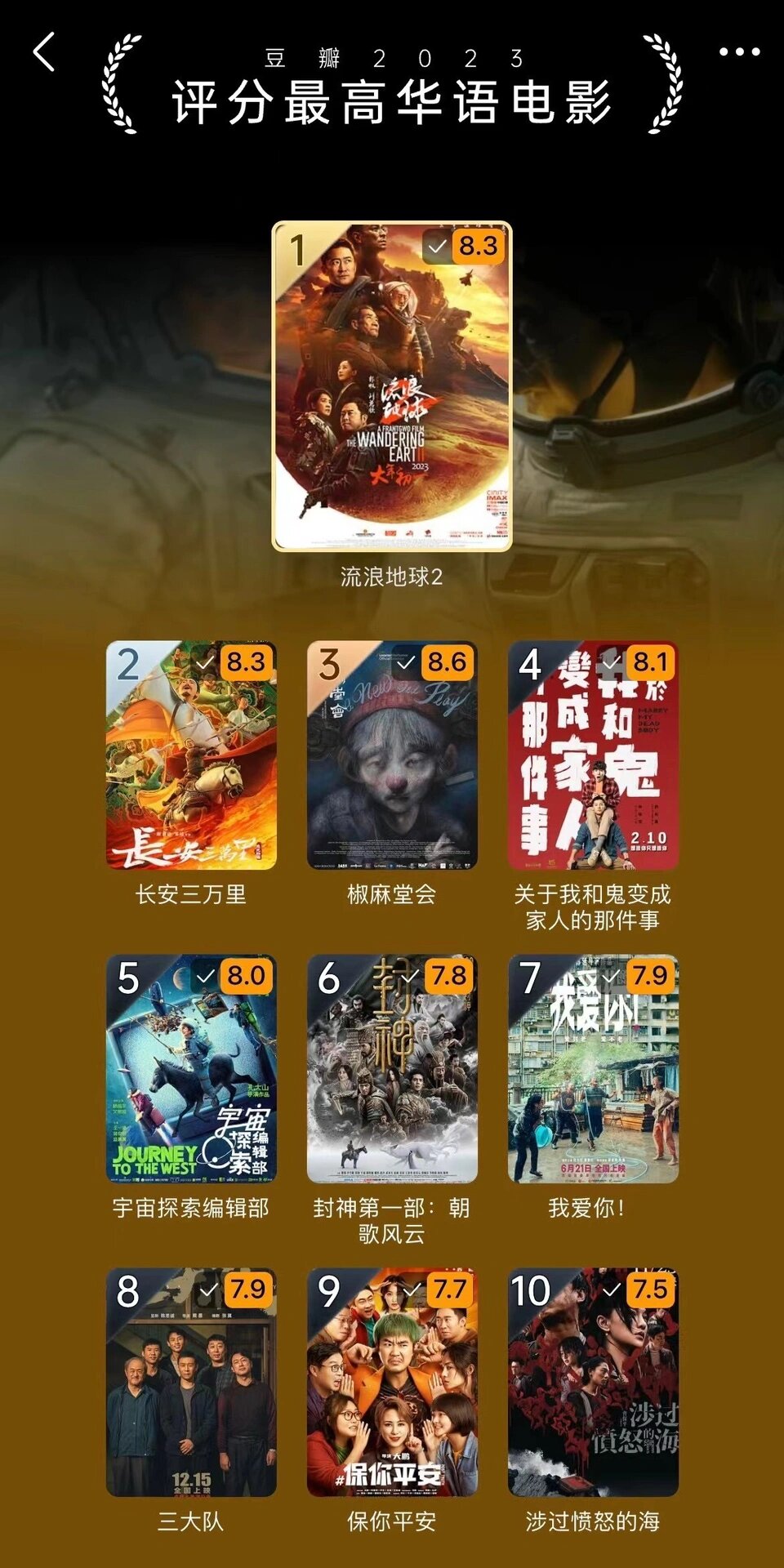 91豆瓣2023年度评分前十华语电影榜出炉