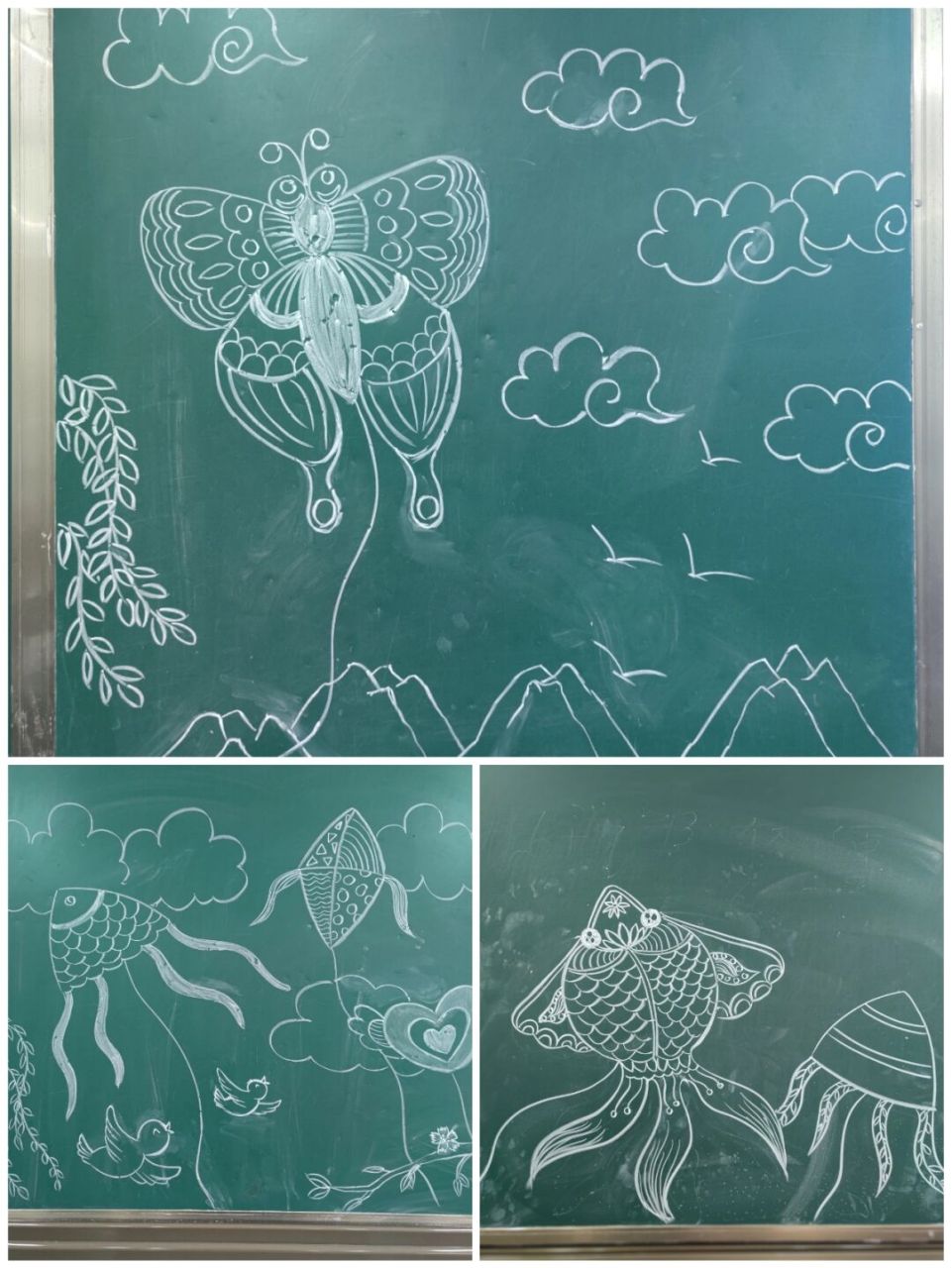 小学美术|儿童简笔画|风筝|黑板粉笔画 #小学美术# #儿童简笔画# #简