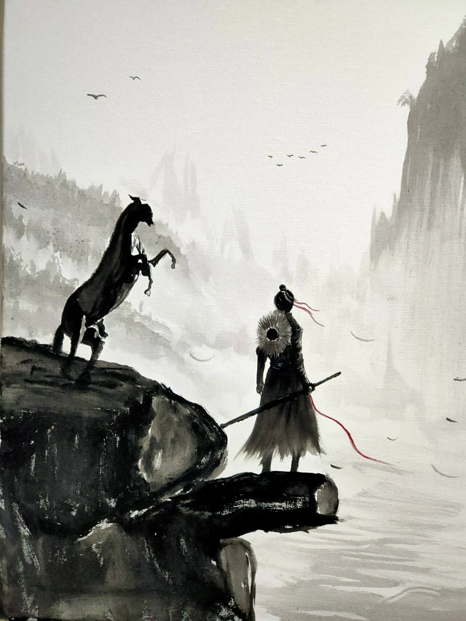 一人一马走天涯,飞鸟为朋山是家.前路遥遥无止尽,谁能为我挡风沙?