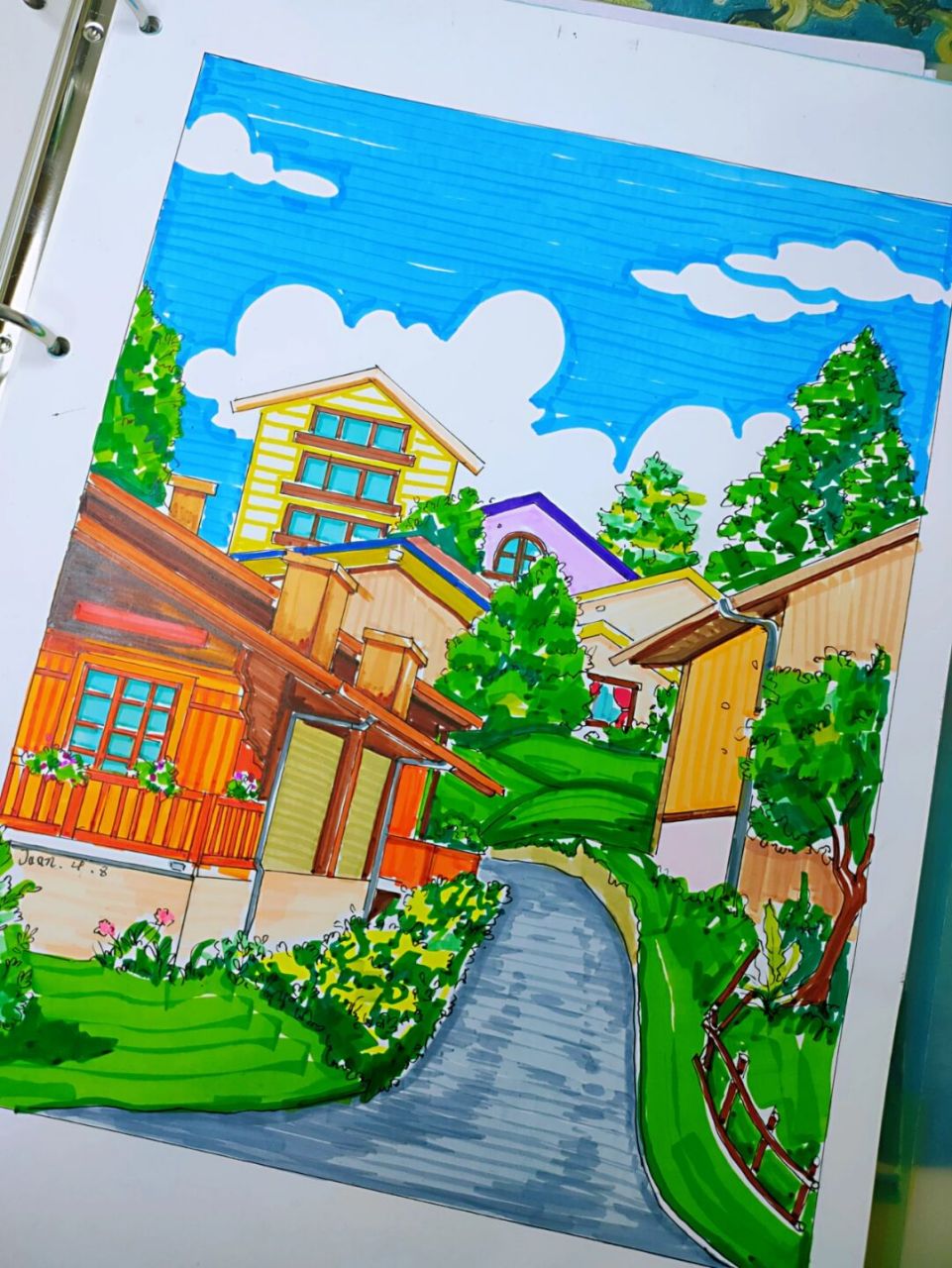 马克笔风景画(山中小屋)上色 #马克笔画# #风景画# #马克笔风景画