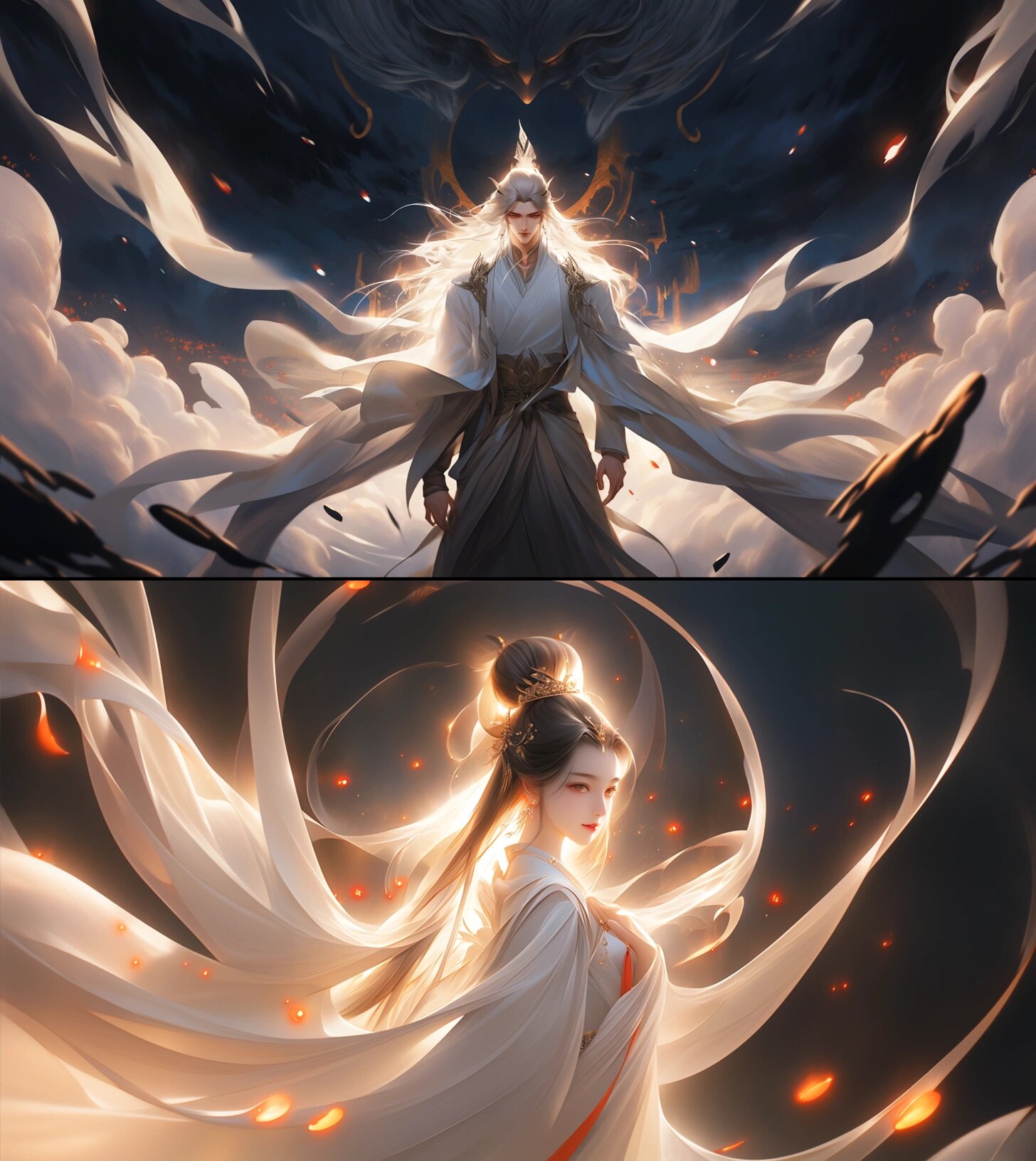 【aigc】道骨仙风 仙人下凡,古风头像壁纸 一袭白袍,身姿飘渺,墨发