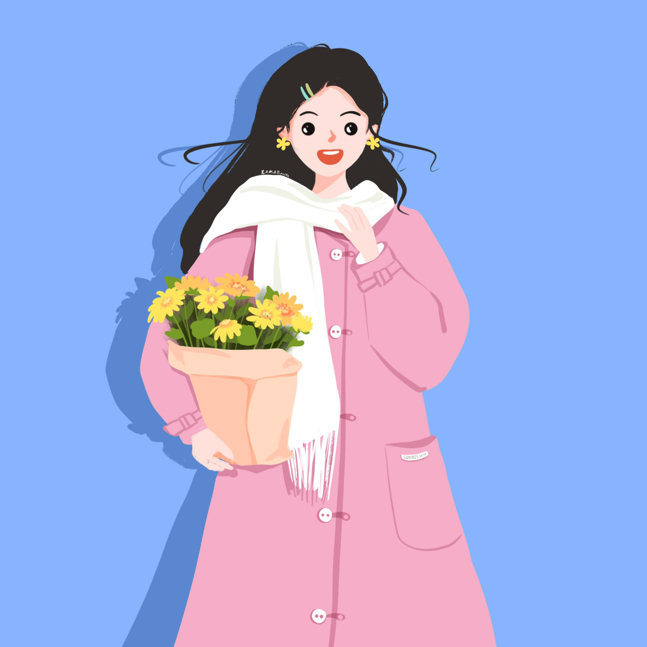 插画头像 | 一枚可爱的雏菊花儿女孩 粉粉的,甜美梦想~ 背景多种配色