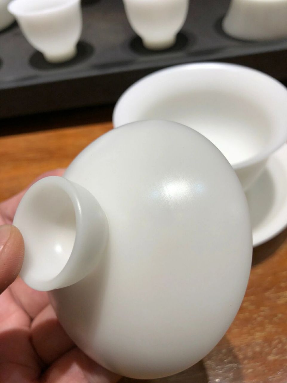 顶级羊脂玉素烧白瓷三才盖碗冰雪玉瓷 白瓷马蹄茶碗 功夫茶具套装盖碗