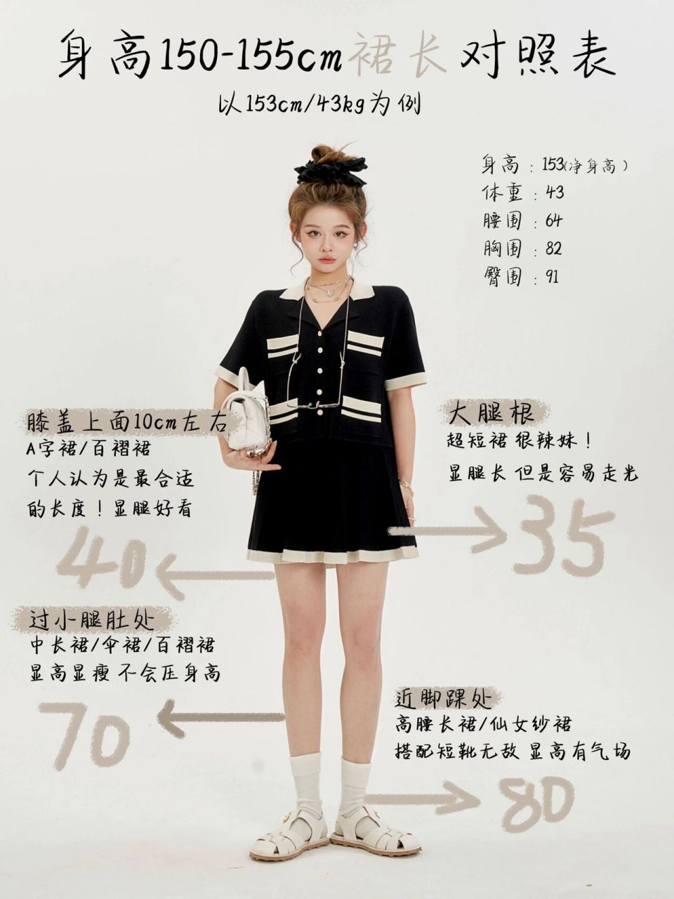 150-155cm小个子女孩衣长/裤长/裙长对照表 以我153cm身高为例 为小
