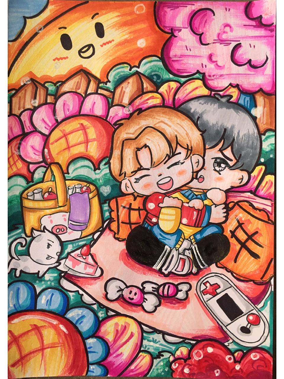 学前教育幼师马克笔儿童画《我的朋友》 适合主题《我的假期》《我和