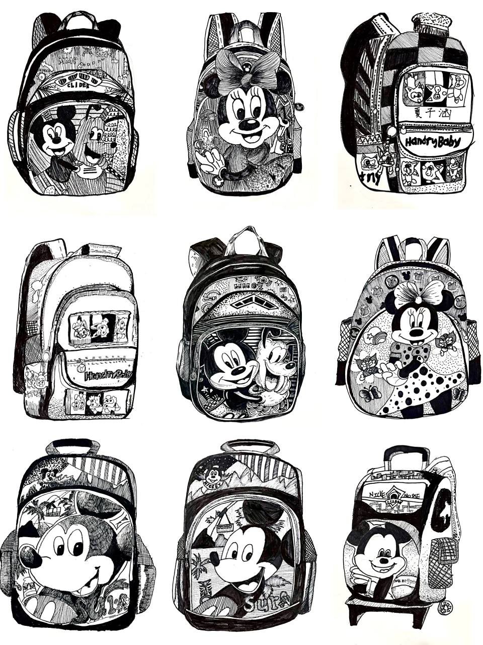 《书包》线描写生 小朋友们画的小书包爱了爱了7815