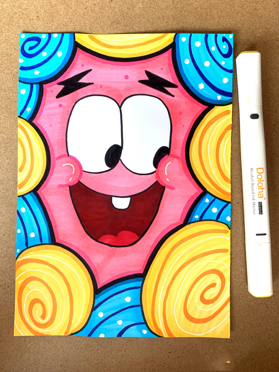 海绵宝宝派大星儿童画|马克笔|带线稿 又来一枚派大星…… 	 【绘画 9