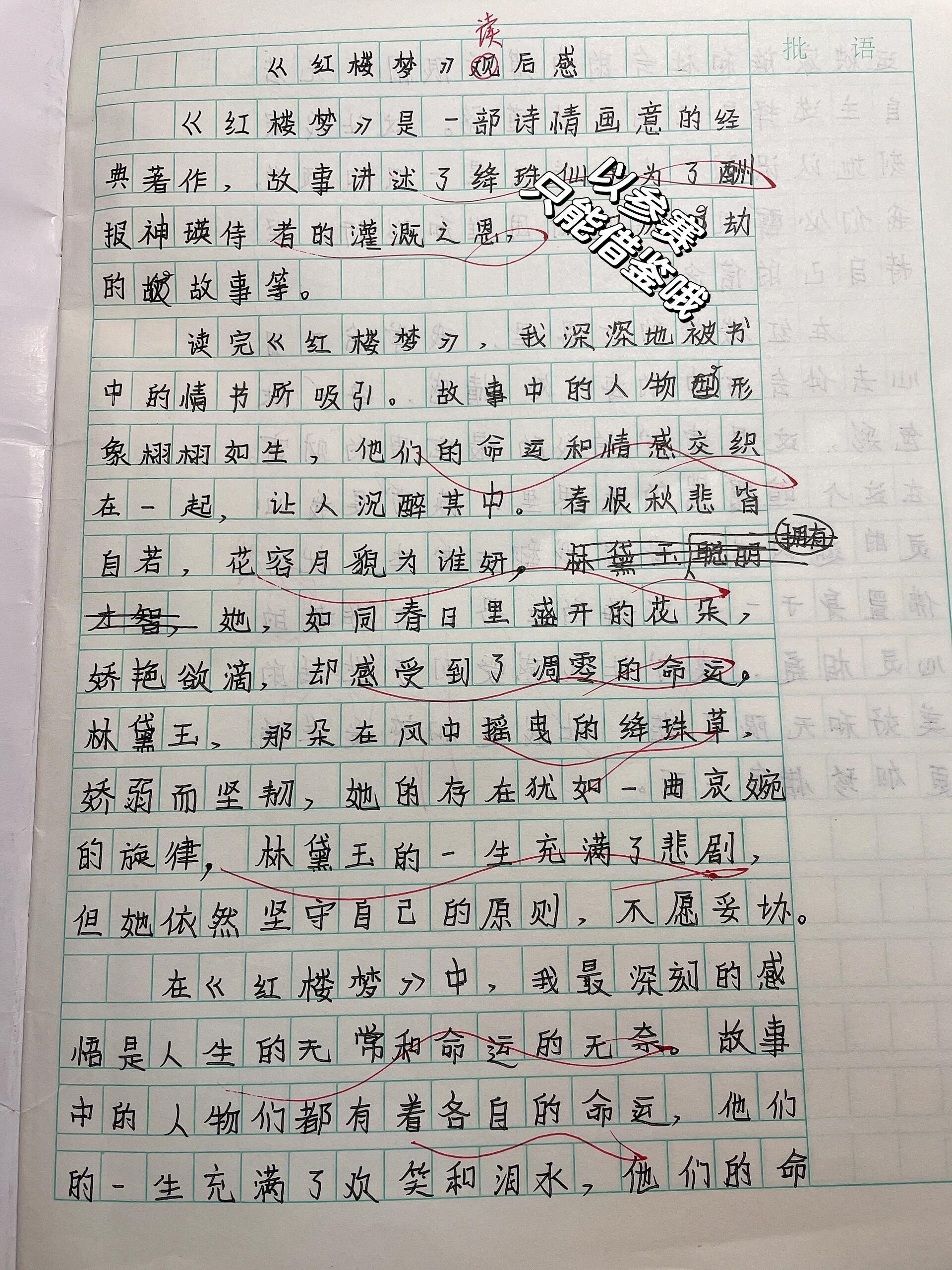 红楼梦读后感50字感受图片