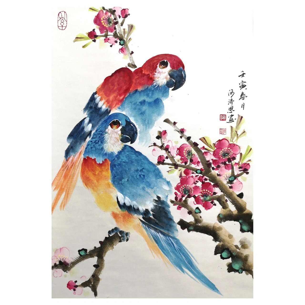 写意国画——鹦鹉 可可爱爱的两只鹦鹉