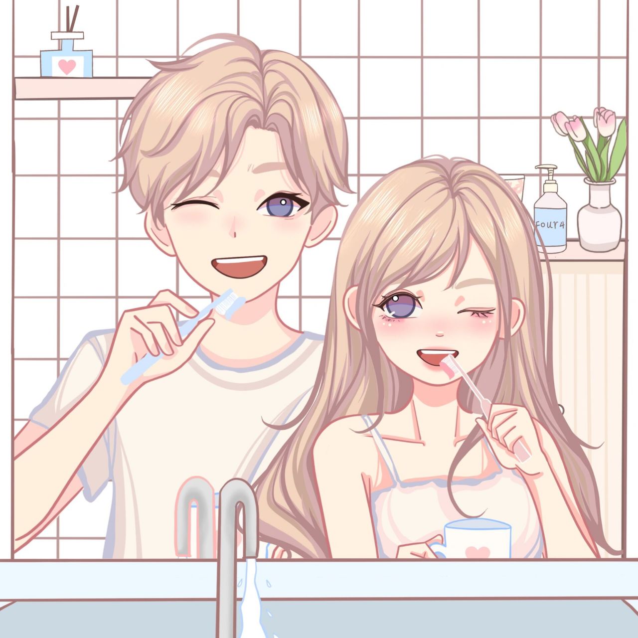 情侣头像|甜甜的恋爱从清晨一起刷牙开始! 你用蓝毛巾!我用粉毛巾!