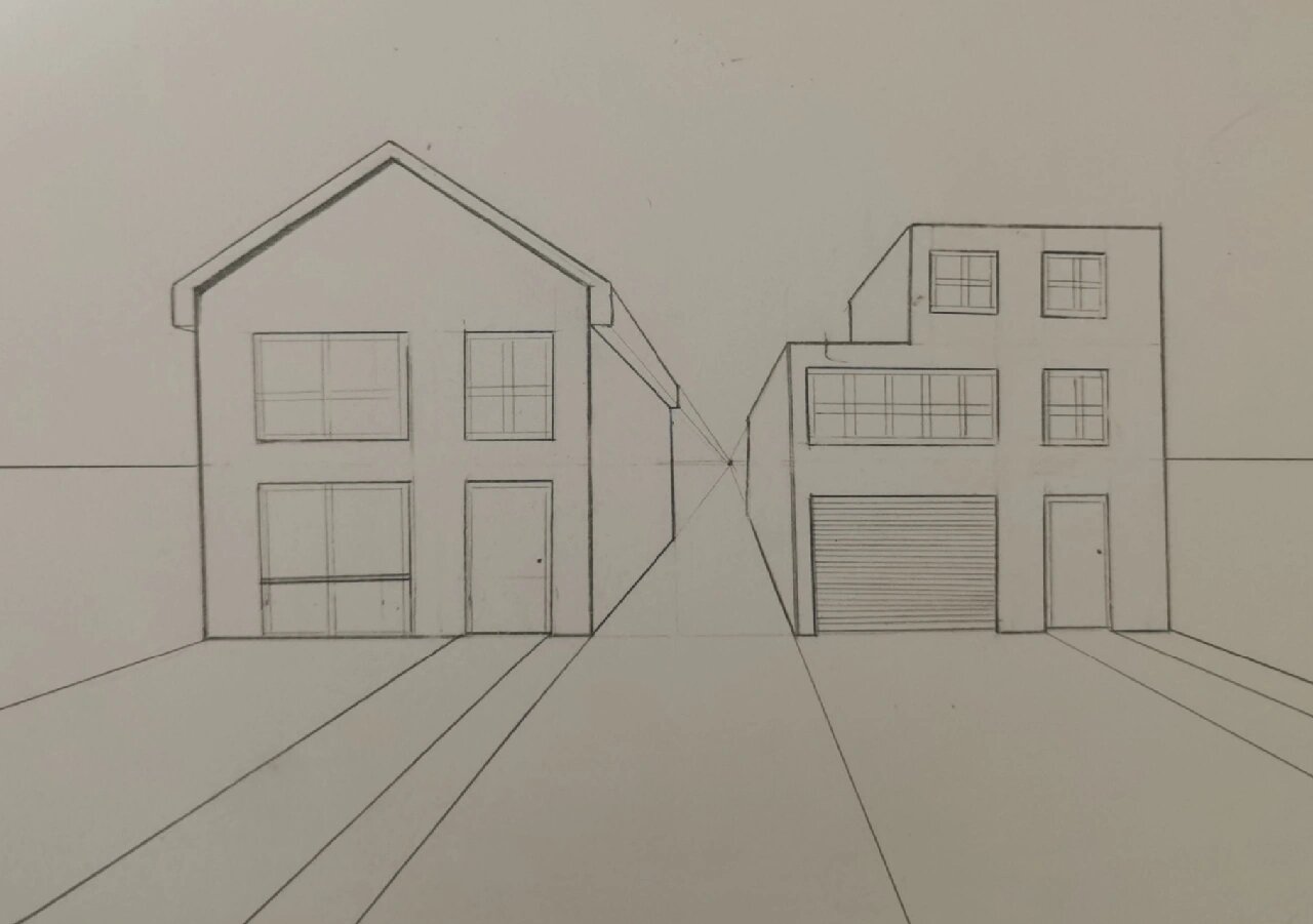 一点透视,房屋透视图