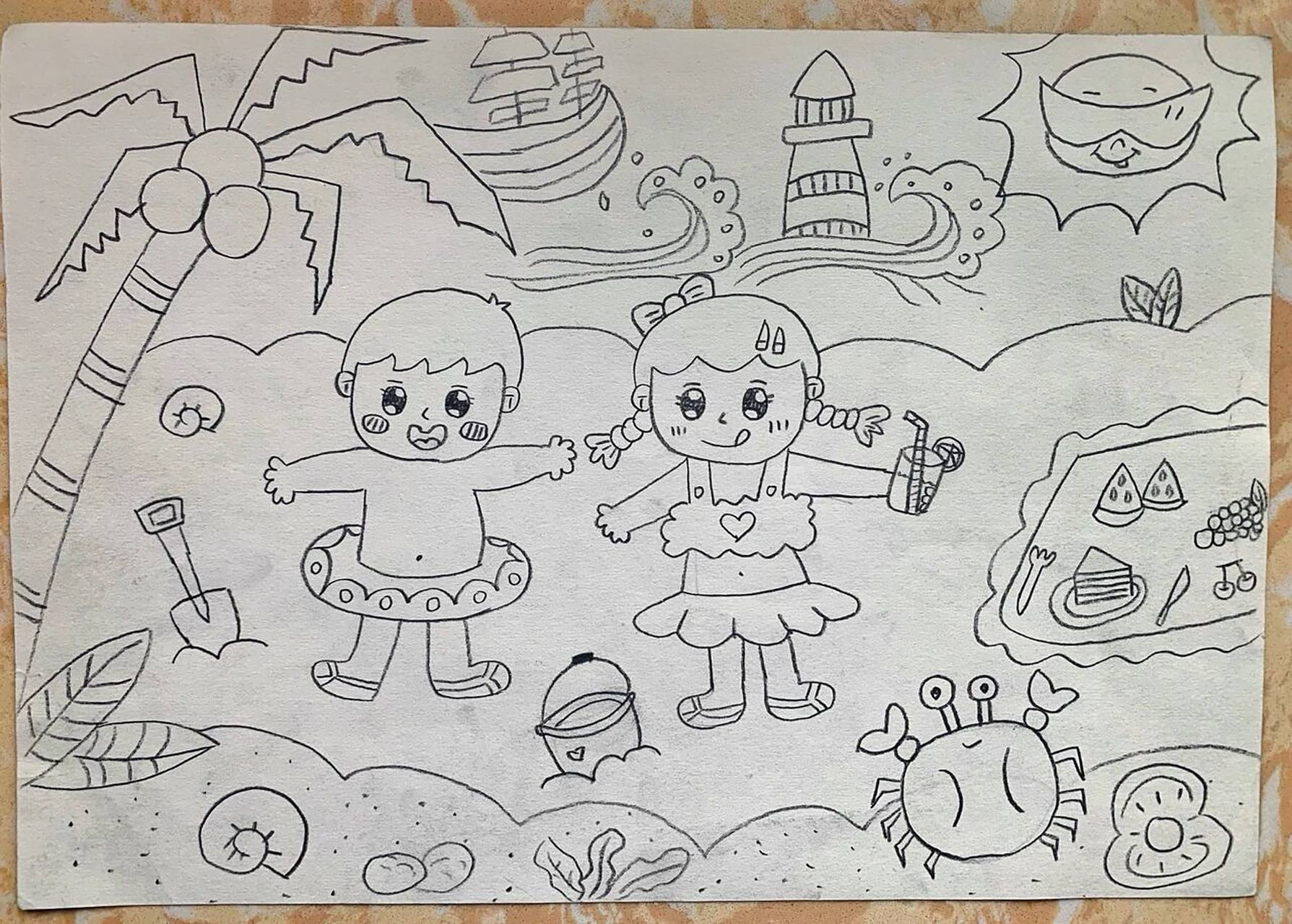 幼师考编简笔画《炎热的夏天》 第二天打卡9099 可以用于 《炎热