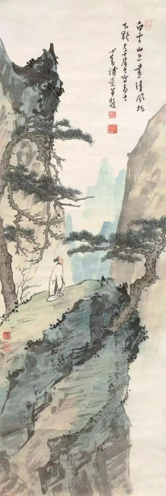 松鹤图国画高士图作品欣赏松石高士图张大千高士图作品欣赏有副古画