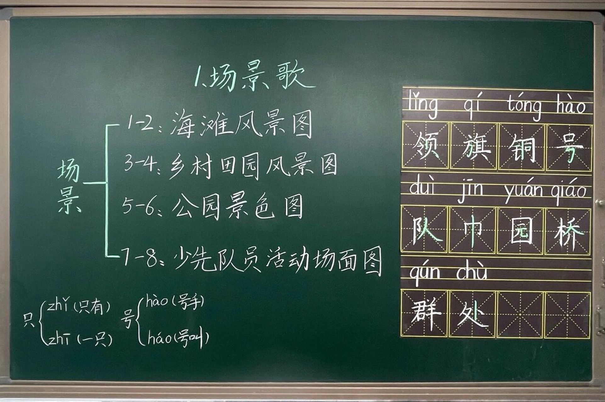 二上语文《场景歌》教学板书 识字文 不同的数量词
