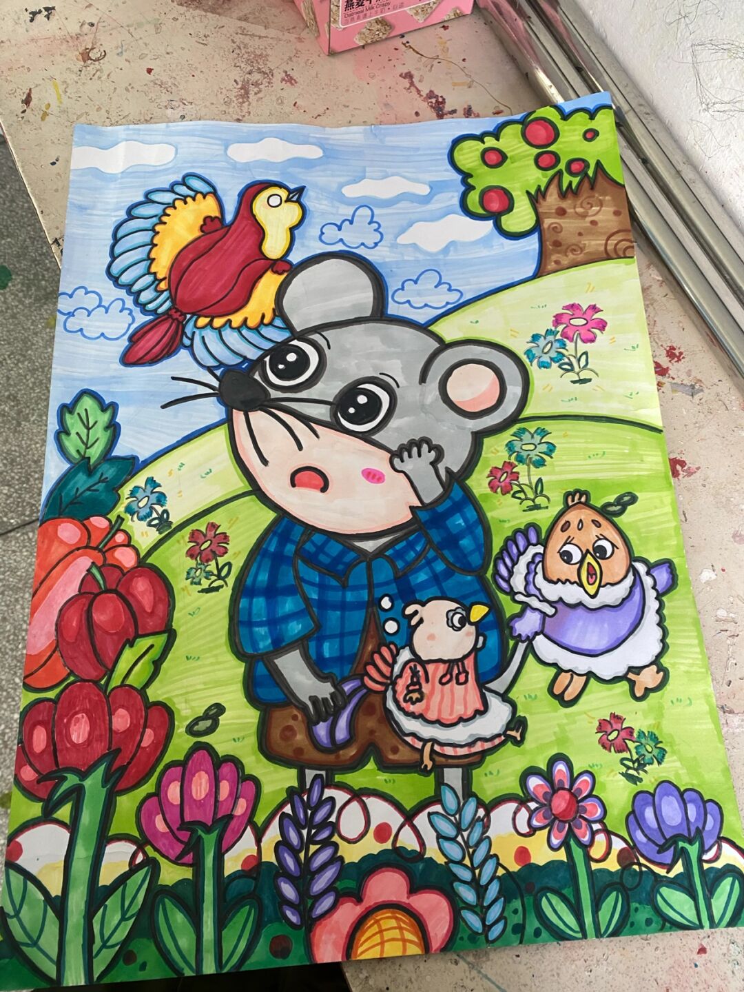 儿童画《小老鼠吹口哨》