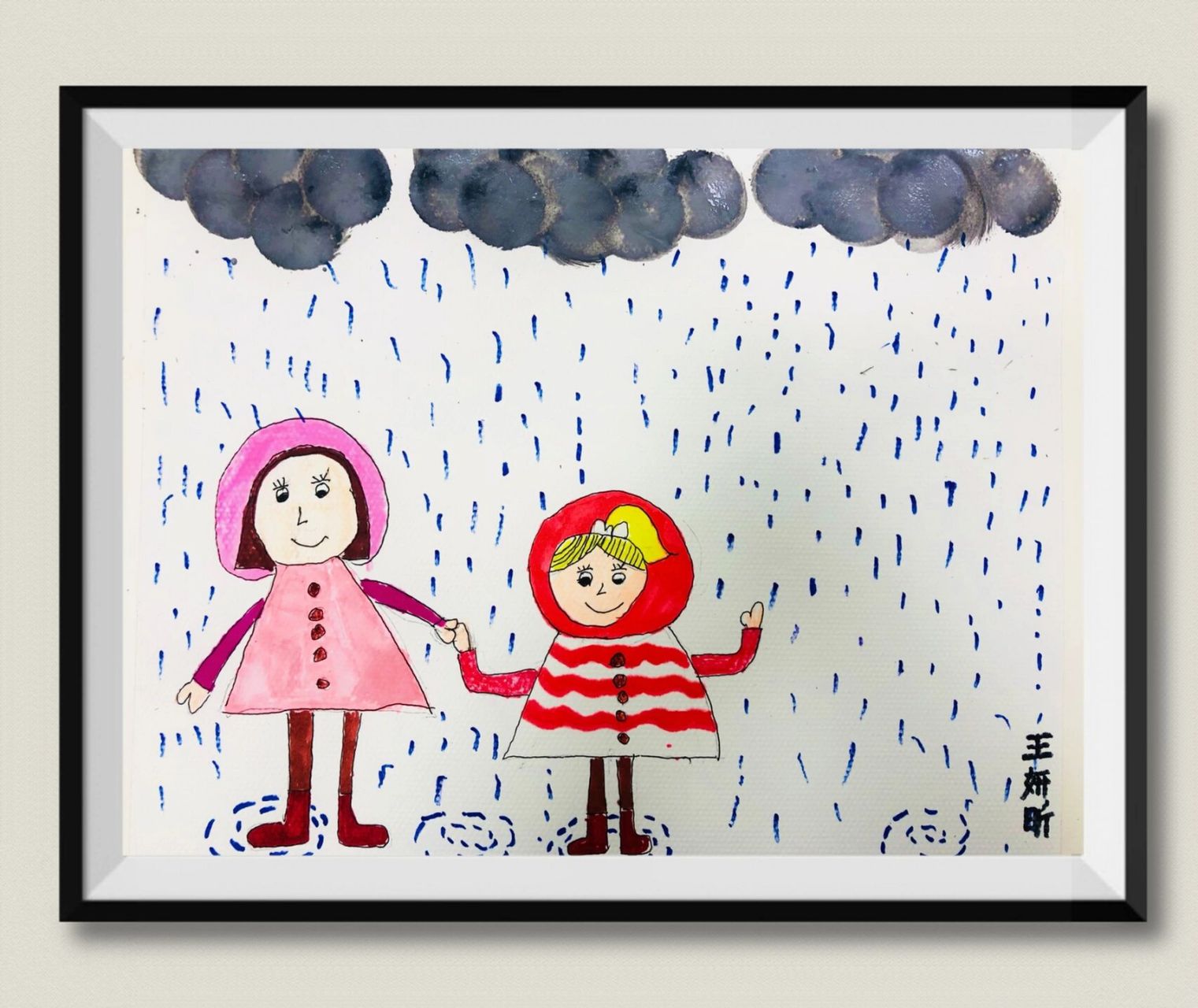 《下雨天》儿童画 水粉画 马克笔画 幼儿班作品名称《下雨天》 97