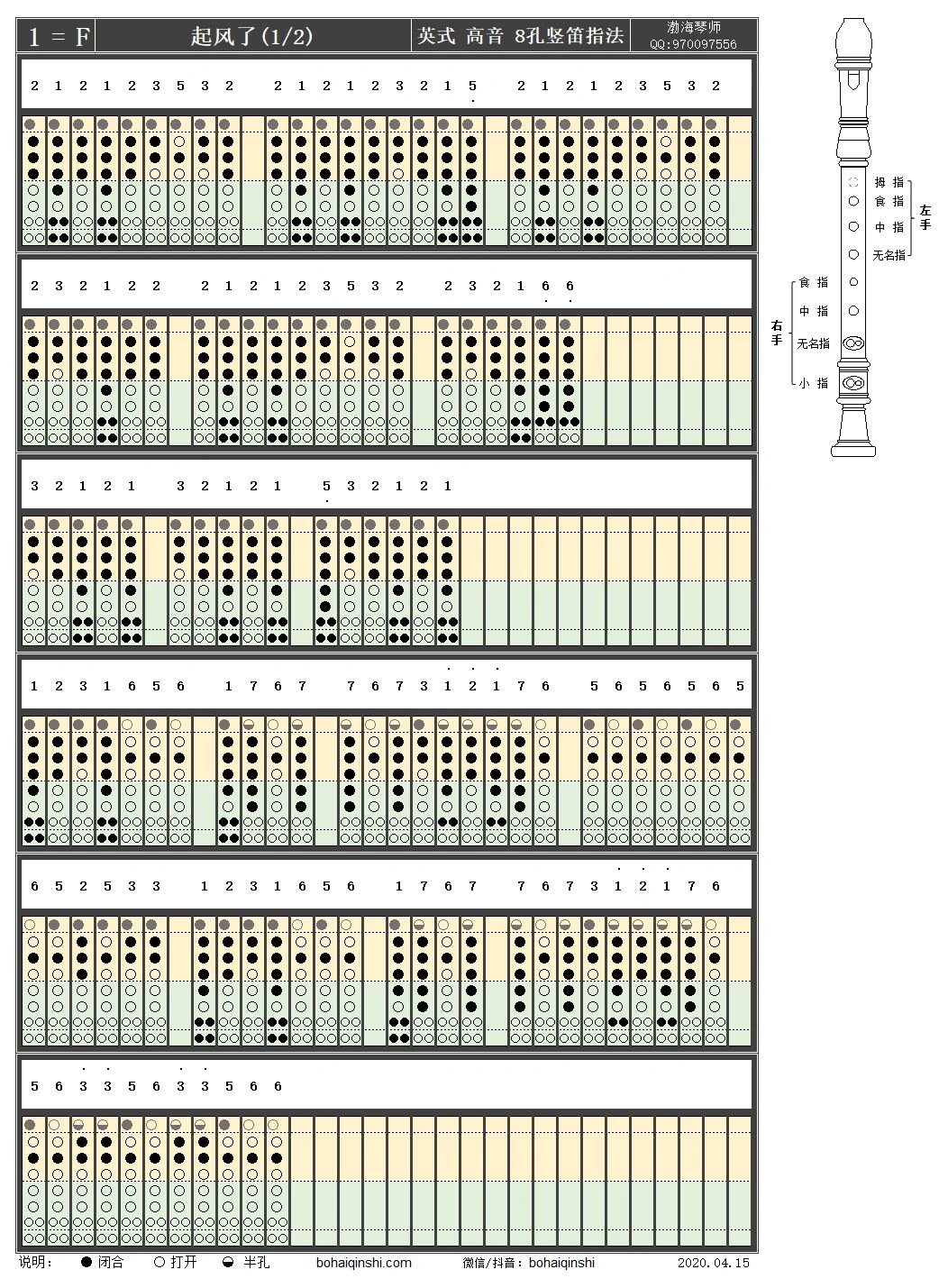 竖笛f调指法图8孔图片