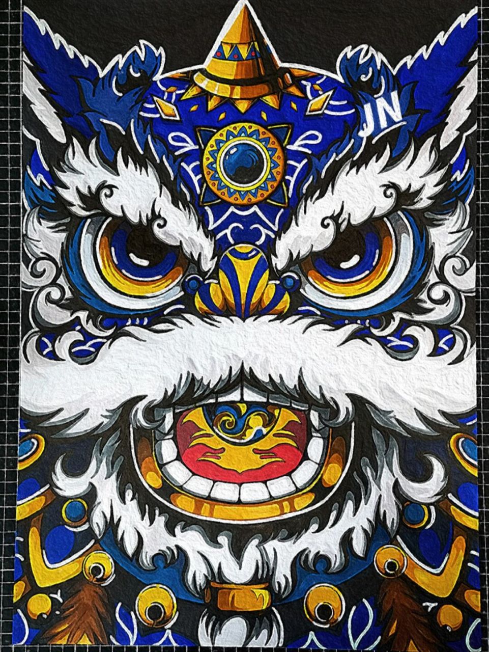 马克笔手绘——醒狮2【附详细过程图】 一蓝和一红 谁来辨雌雄?