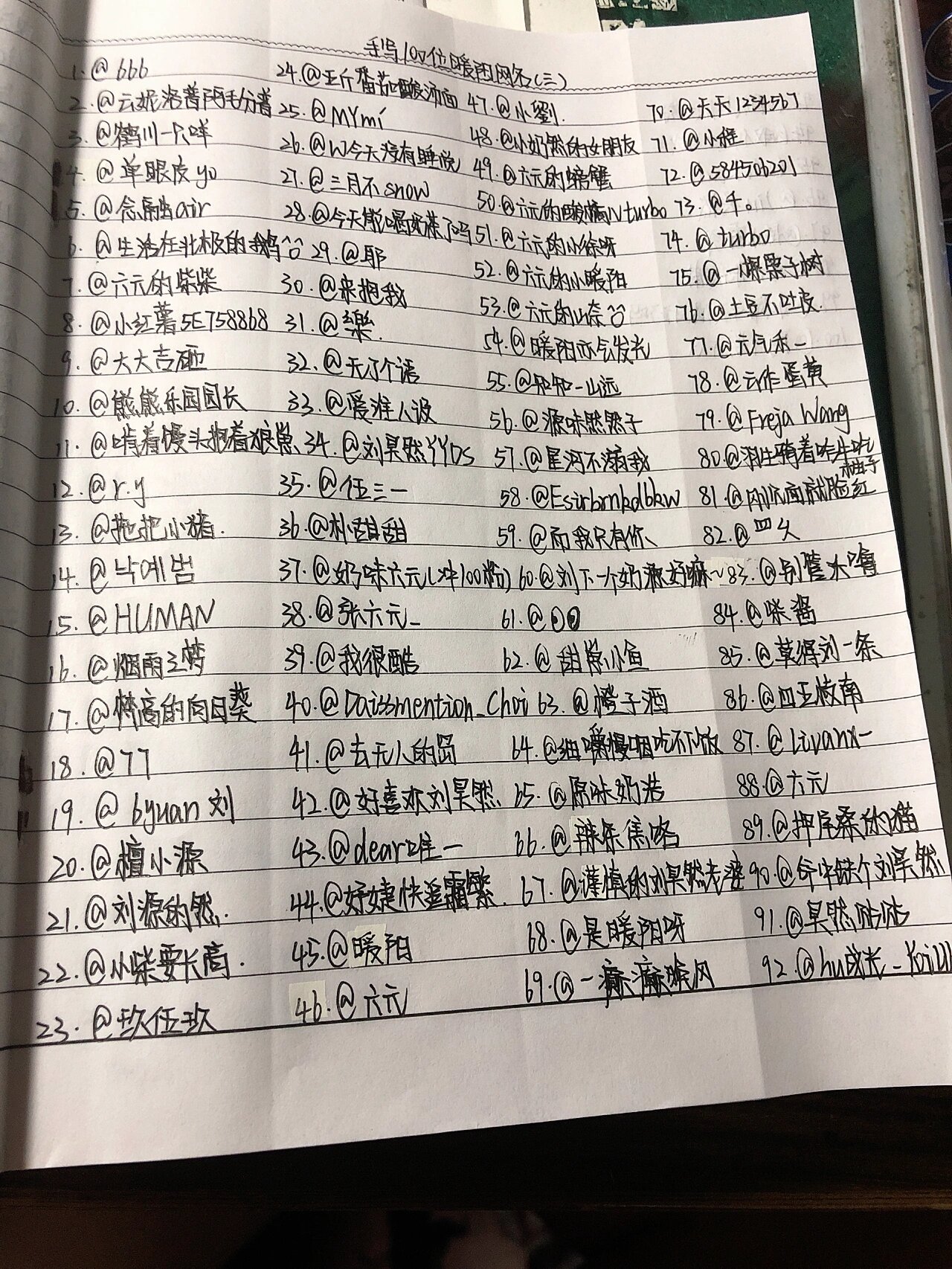 手写一百位暖阳的网名三 欢迎大家报名哦,记得在我主页祝刘昊然生日