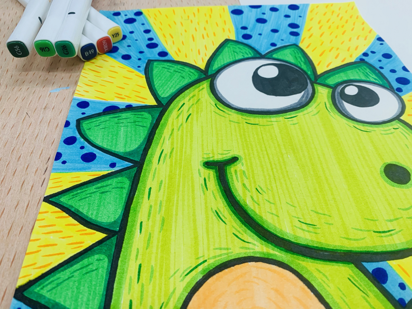 可爱的小恐龙造型儿童画 春天来了,对绿色莫名得有感觉,绿色的小恐龙